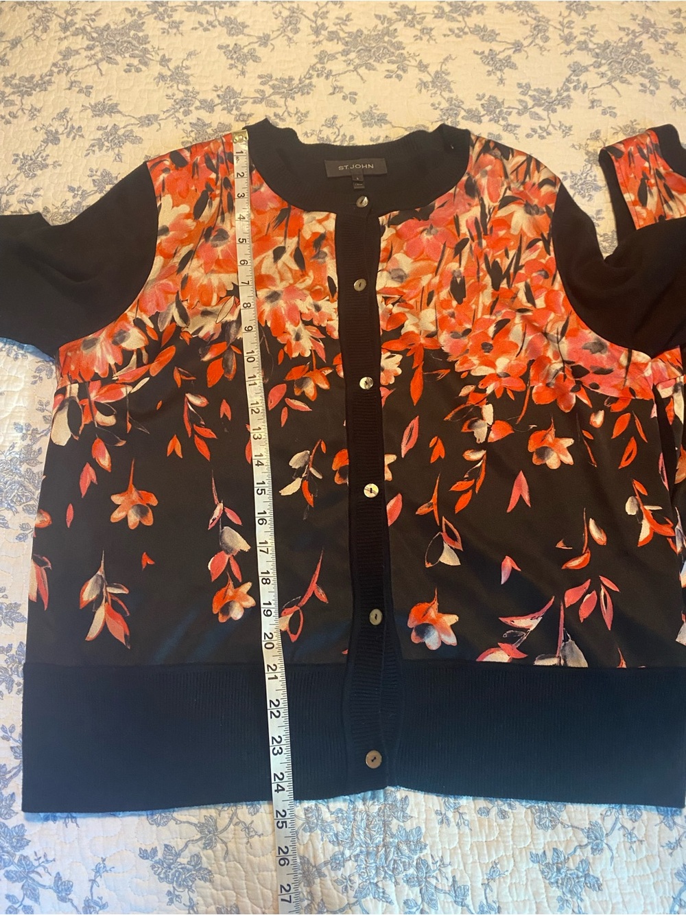 St. John Silk Cashmere Wool Twinset Cardigan Tank Set Midnight Geranium Size L - Picture 5 of 11
